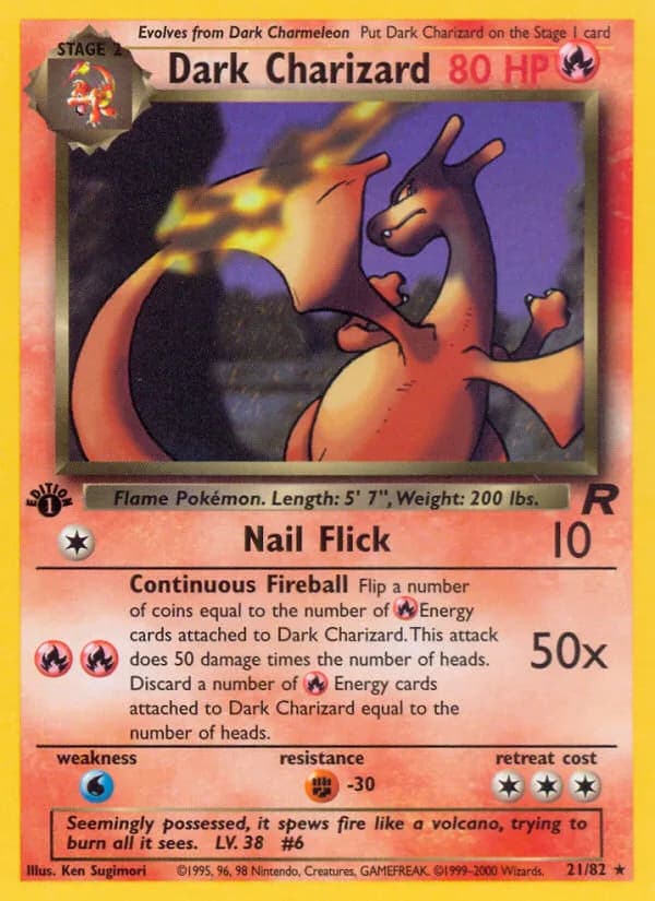 1st Edition Dark Charizard non-holo card front, Team Rocket 21/82