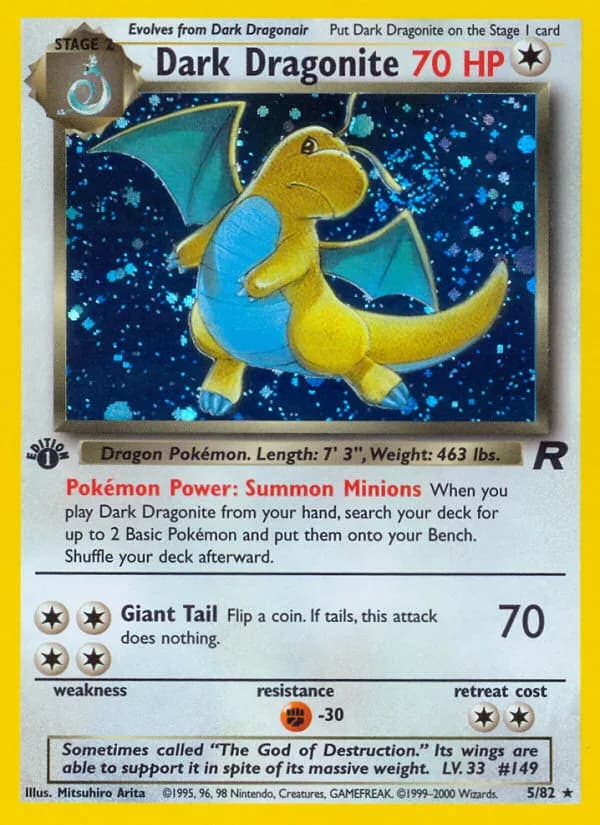 1st Edition Team Rocket Dark Dragonite card front, 5/82