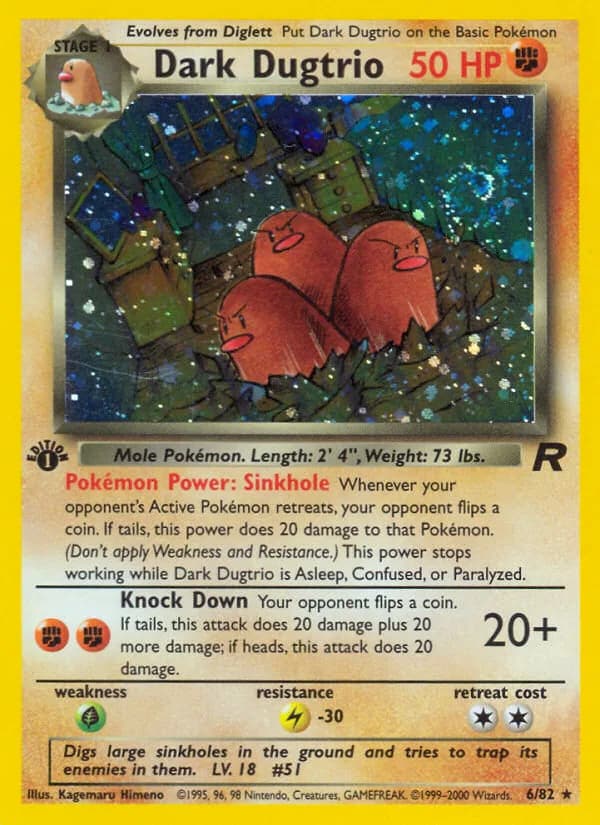 1st Edition Dark Dugtrio card front, Team Rocket 6/82