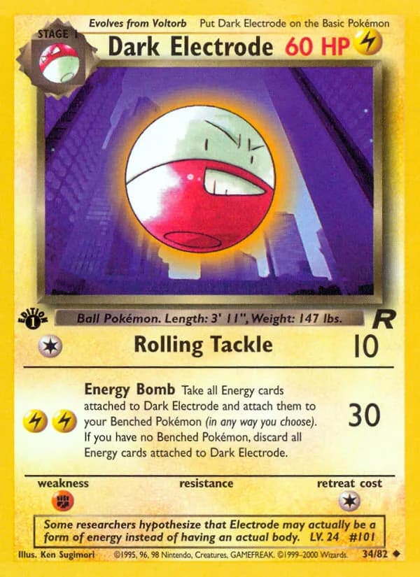 1st Edition Dark Electrode card front, Team Rocket 34/82