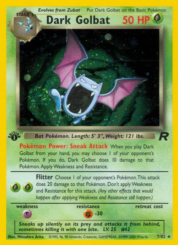 1st Edition Dark Golbat card front, Team Rocket 7/82