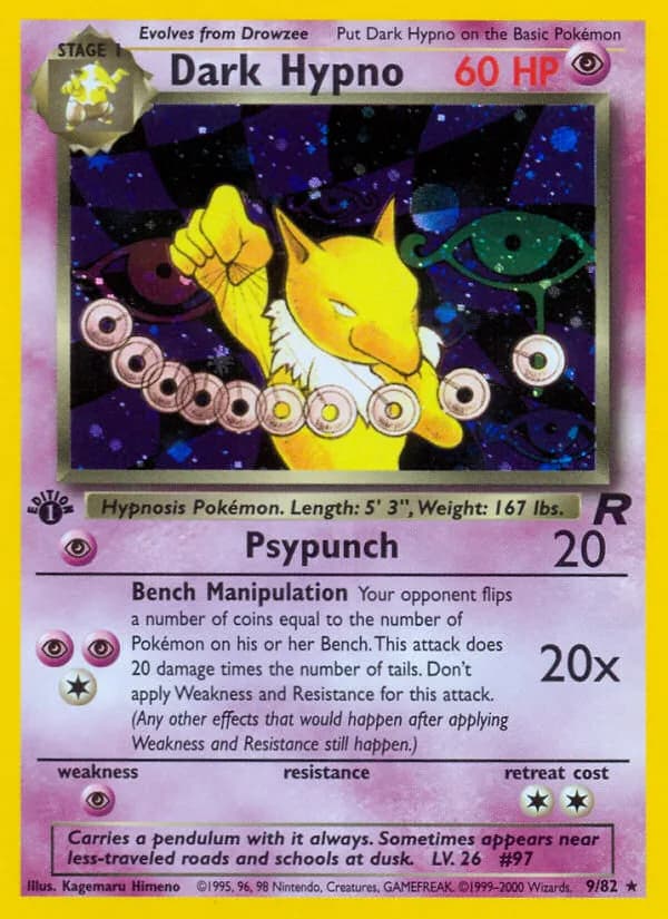 1st Edition Dark Hypno card front, Team Rocket 9/82