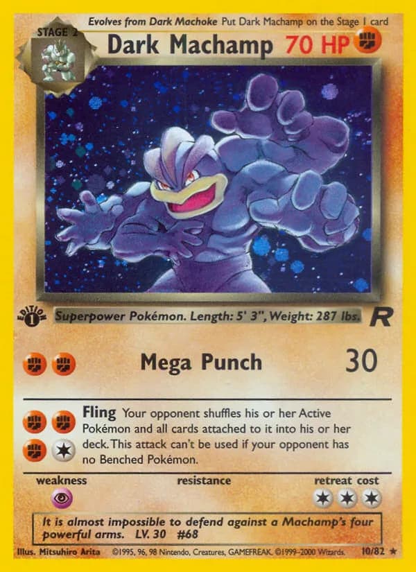 1st Edition Dark Machamp card front, Team Rocket 10/82