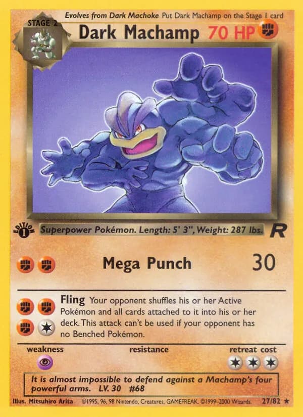 1st Edition Dark Machamp card front, Team Rocket 27/82