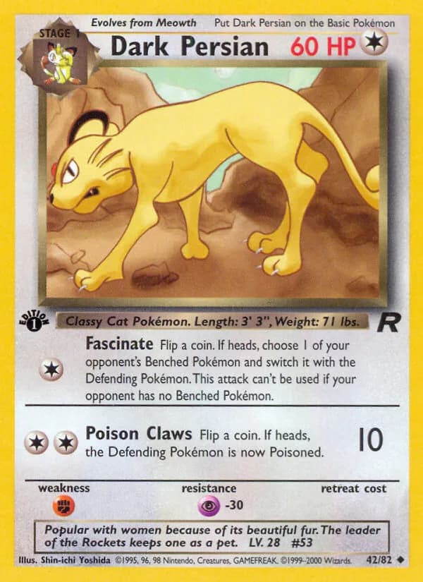 1st Edition Dark Persian card front, Team Rocket 42/82