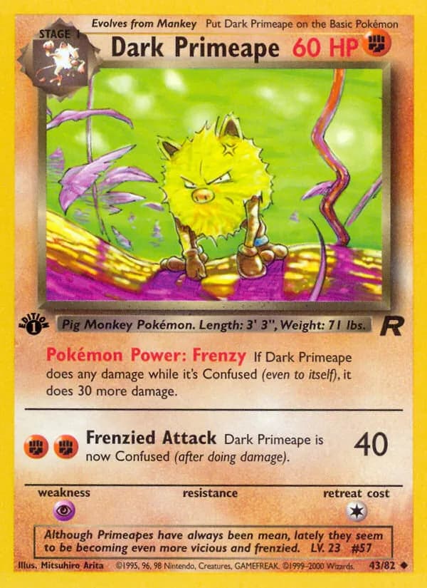 1st Edition Dark Primeape card front, Team Rocket 43/82