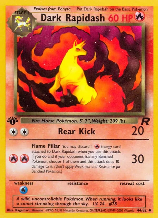 1st Edition Dark Rapidash card front, Team Rocket 44/82