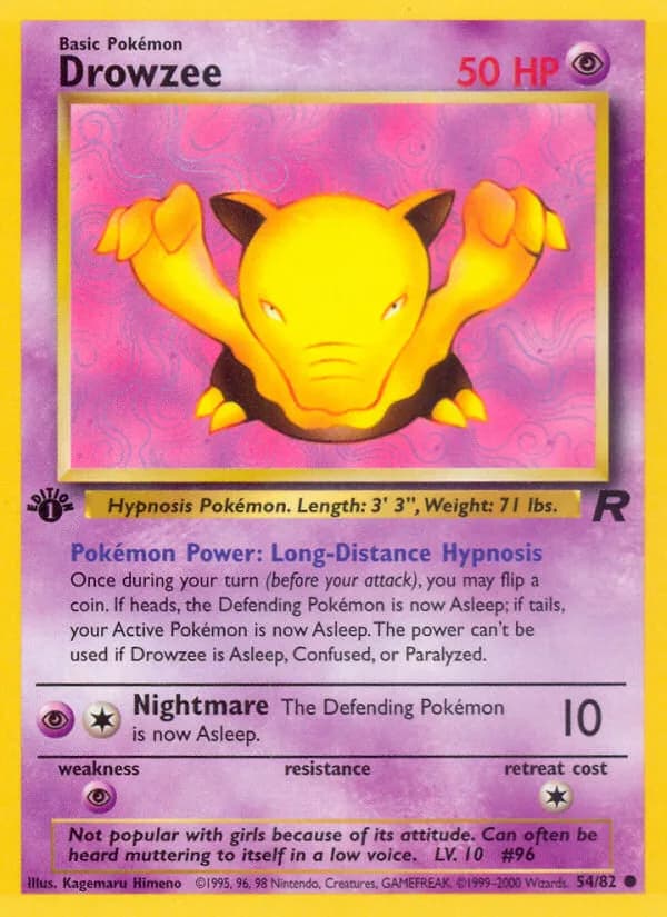 1st Edition Drowzee card front, Team Rocket 54/82
