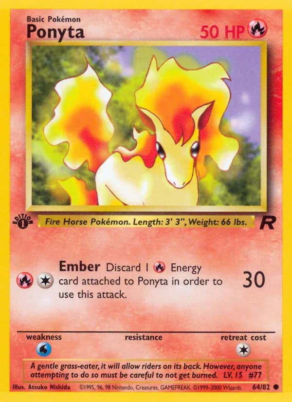 1st Edition Ponyta card front, Team Rocket 64/82