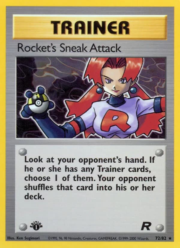 1st Edition Rocket's Sneak Attack card front, Team Rocket 72/82