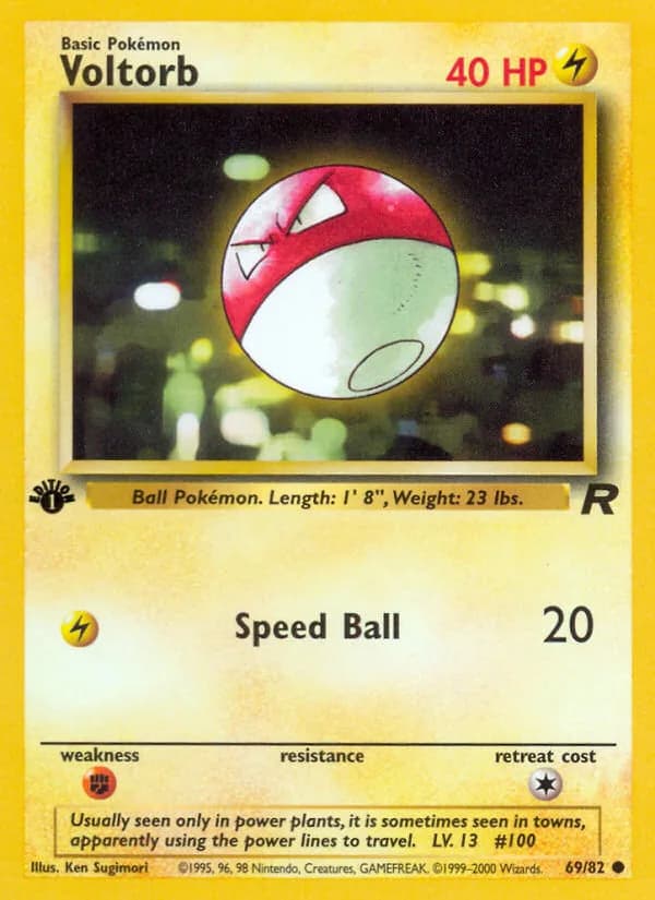 1st Edition Voltorb card front, Team Rocket 69/82