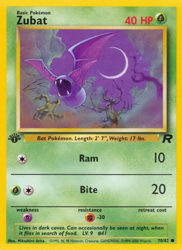 1st Edition Zubat card front, Team Rocket 70/82