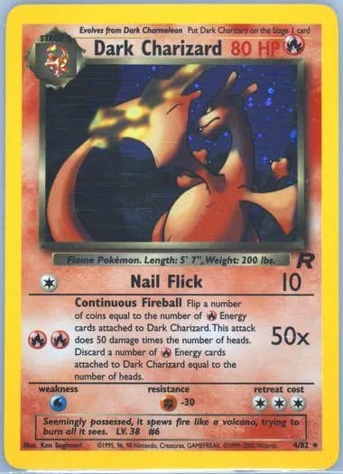 Unlimited Dark Charizard holo card front, Team Rocket 4/82