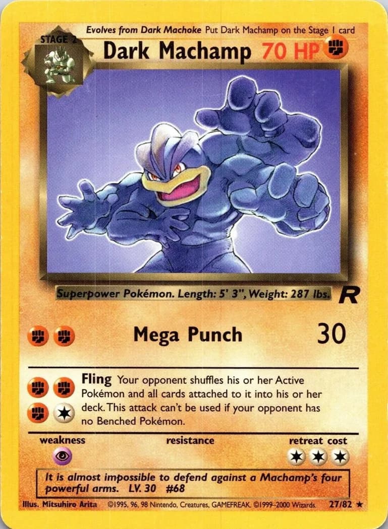 Unlimited Dark Machamp card front, Team Rocket 27/82