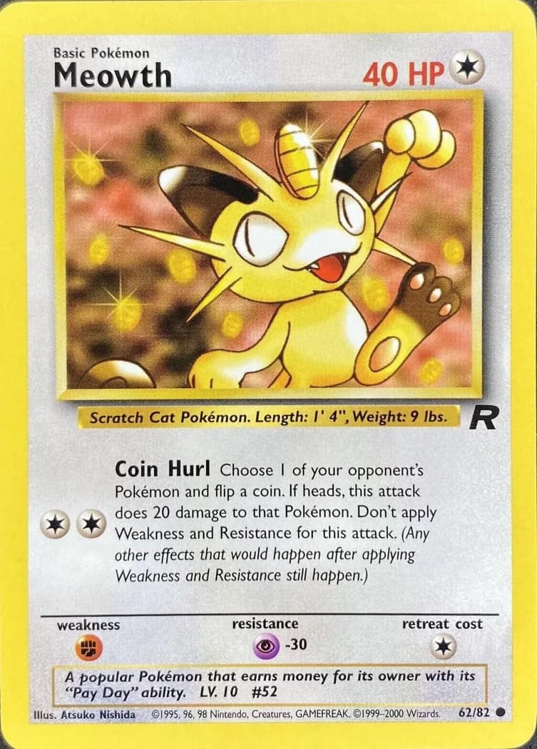 Unlimited Meowth card front, Team Rocket 62/82