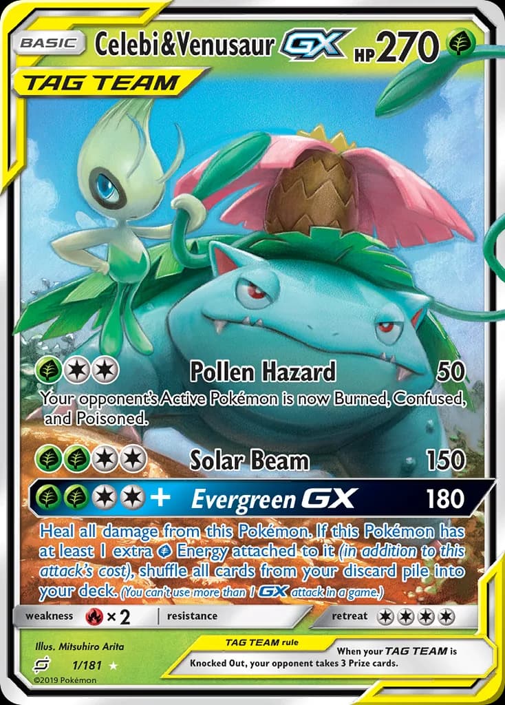 Team Up Celebi & Venusaur-GX card front, 1/181