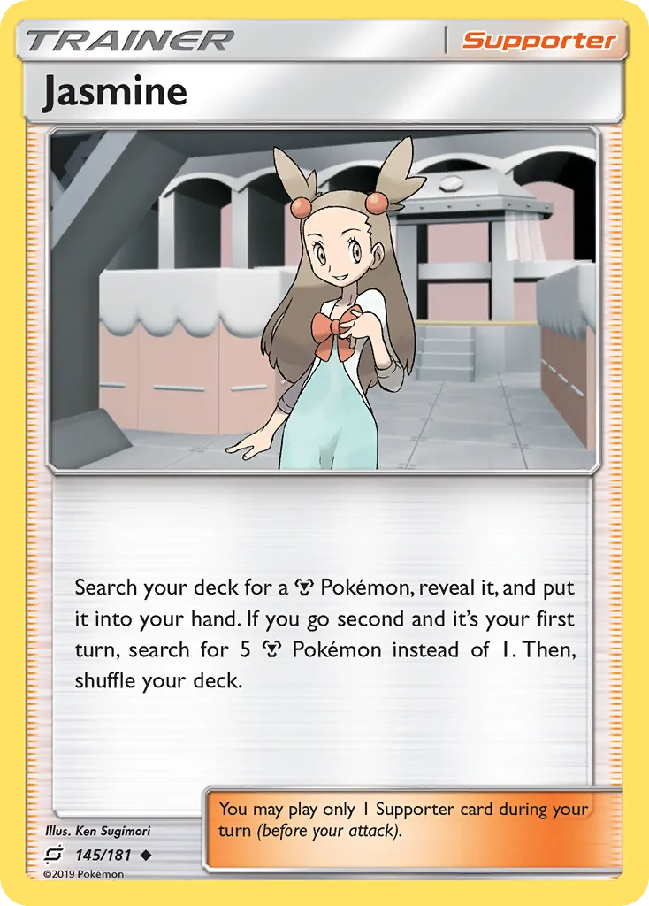 Jasmine, Team Up 145/181, English non-holo base-card reference; reverse-holo finish is not shown