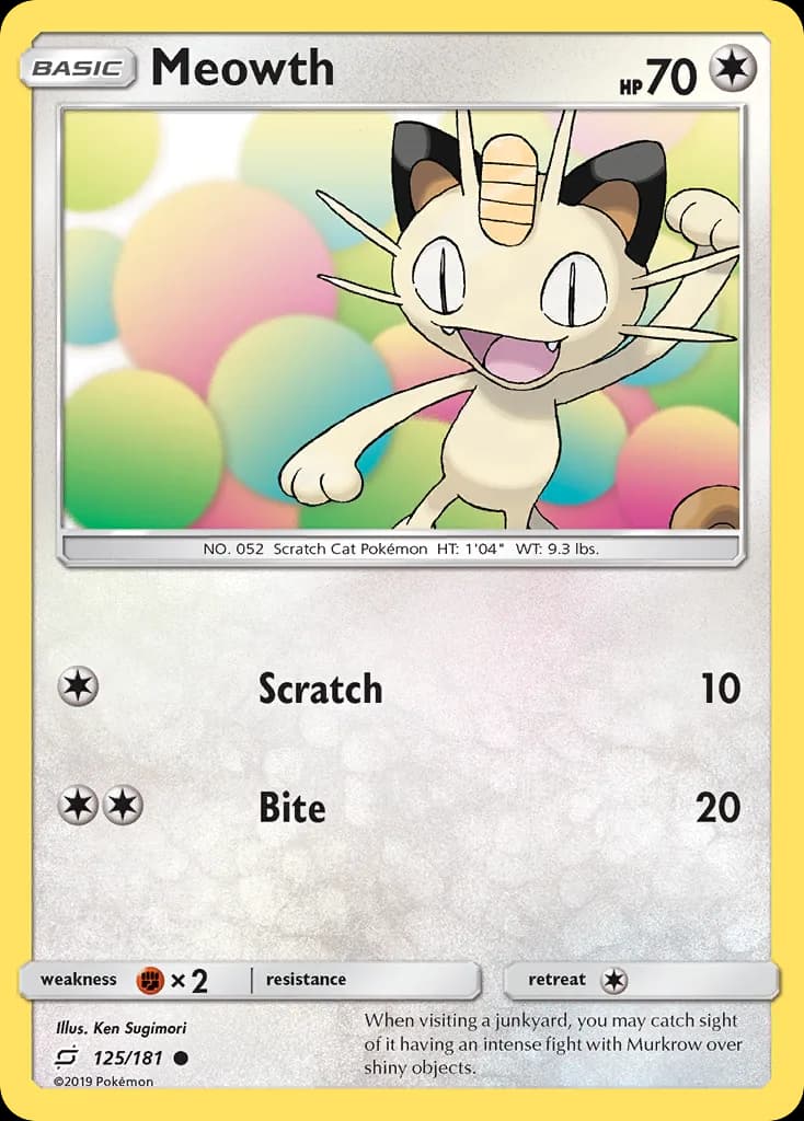 Team Up Meowth card front, 125/181