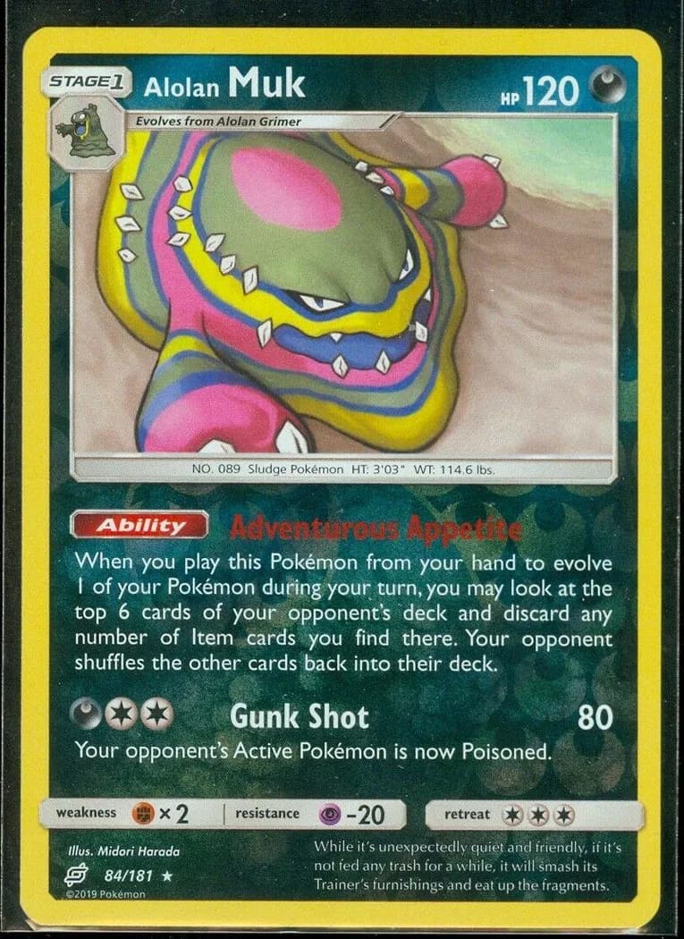 Alolan Muk reverse holo card front, Team Up 84/181