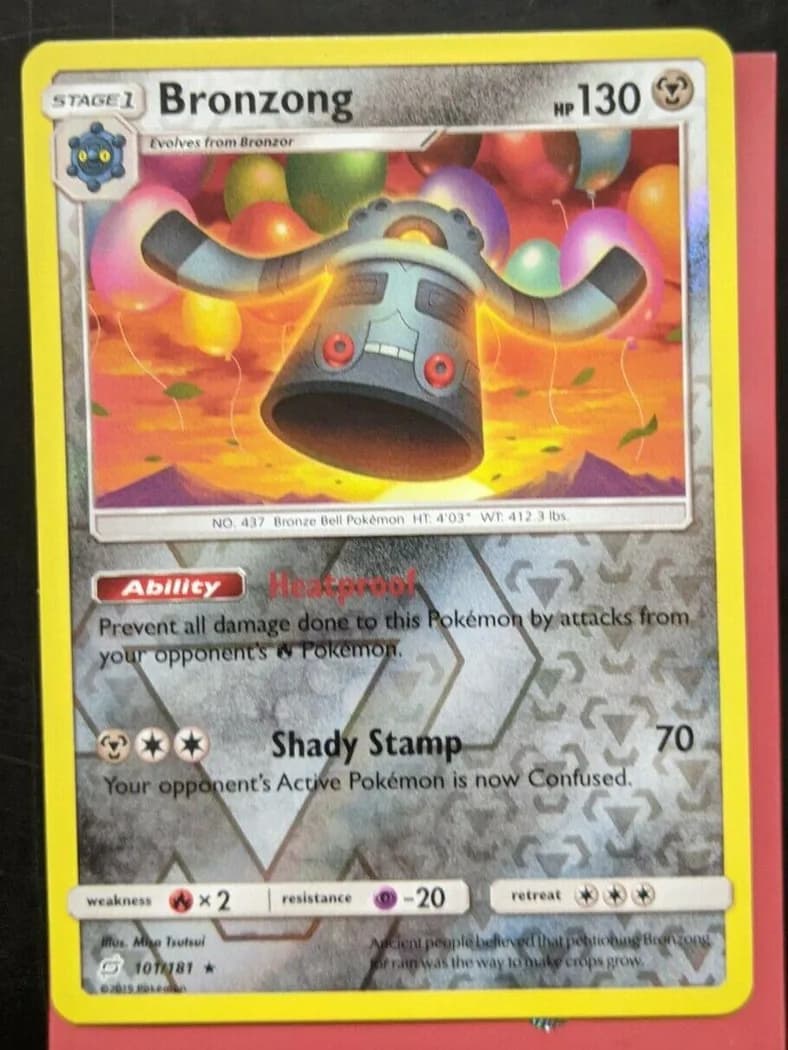 Bronzong reverse holo card front, Team Up 101/181