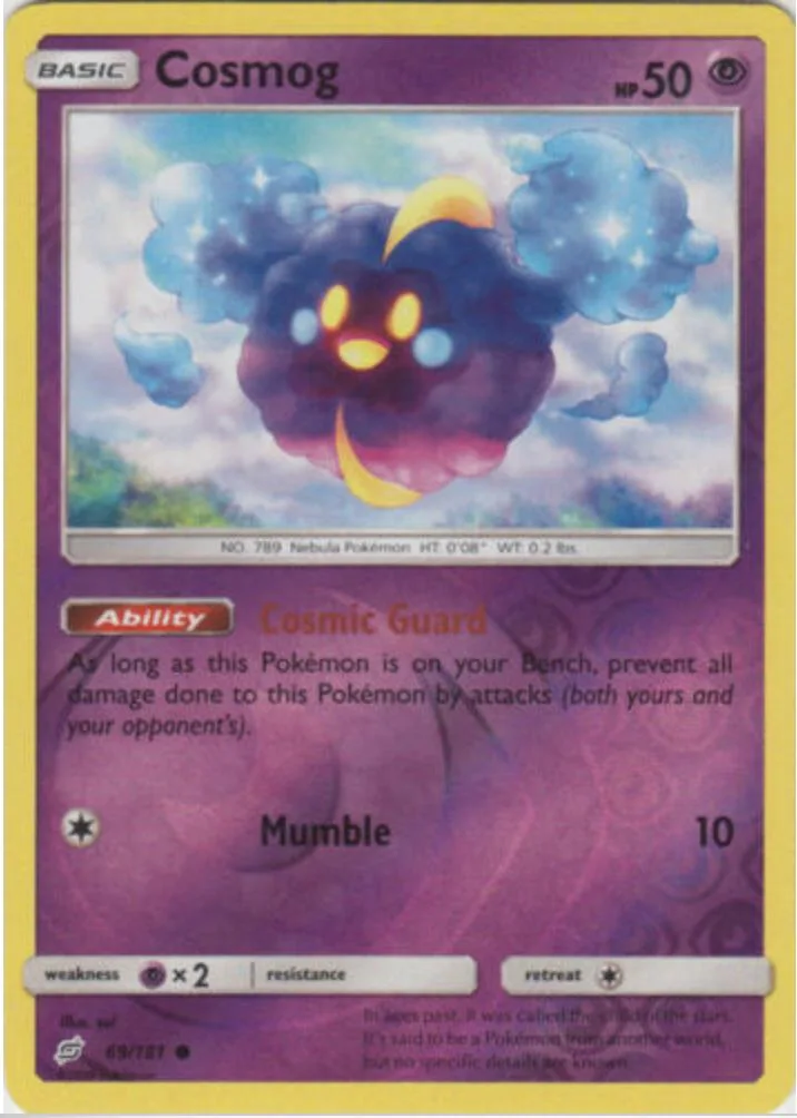 Cosmog reverse holo card front, Team Up 69/181