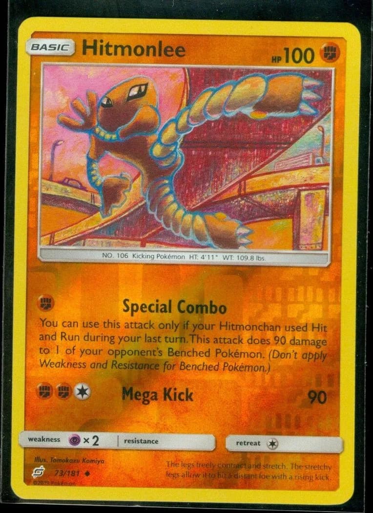 Hitmonlee reverse holo card front, Team Up 73/181