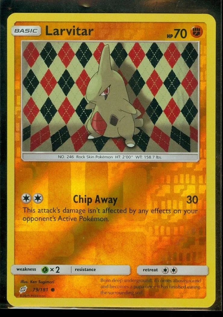 Larvitar reverse holo card front, Team Up 79/181