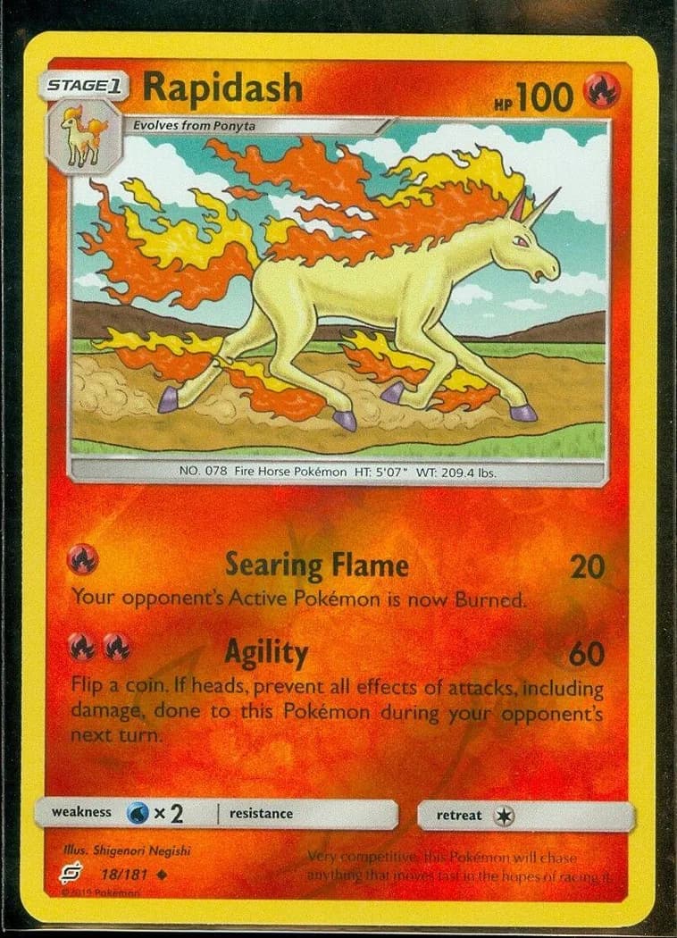 Rapidash reverse holo card front, Team Up 18/181