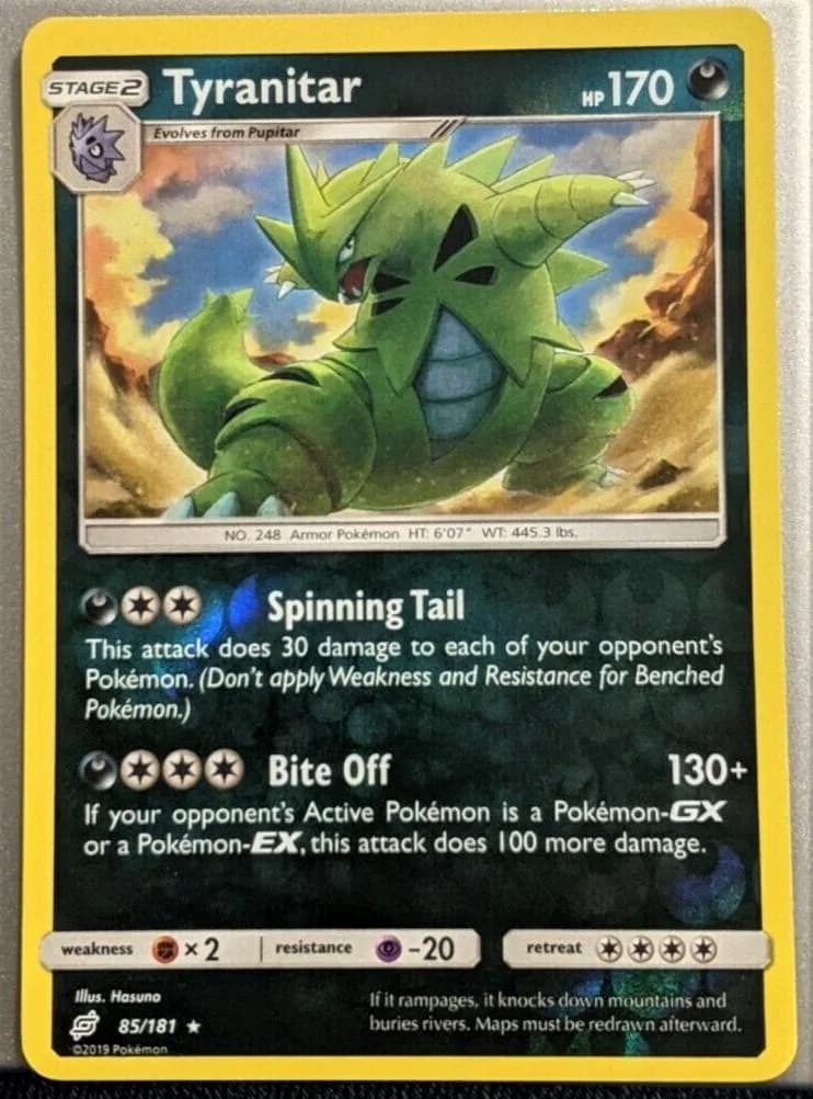 Tyranitar reverse holo card front, Team Up 85/181