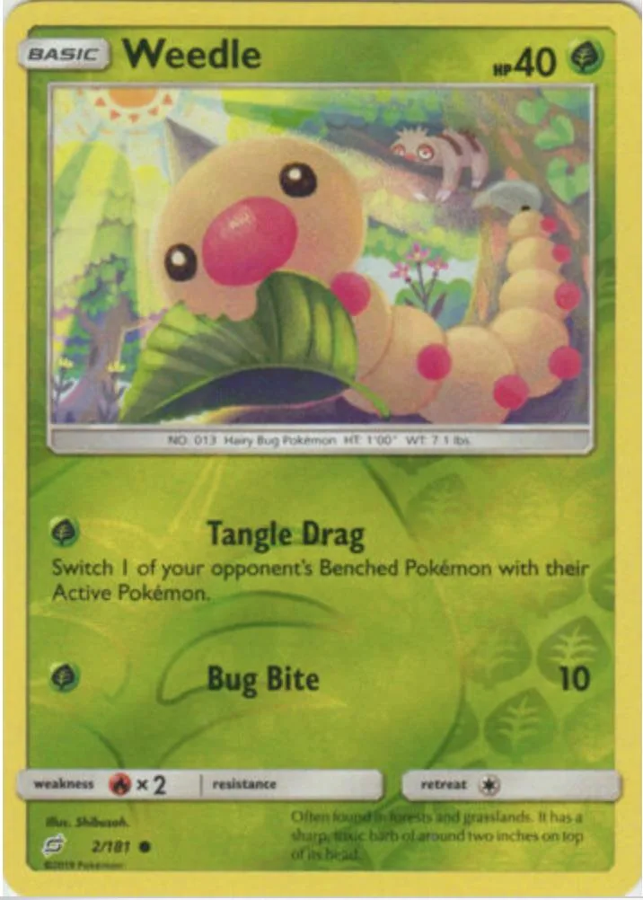 Weedle reverse holo card front, Team Up 2/181