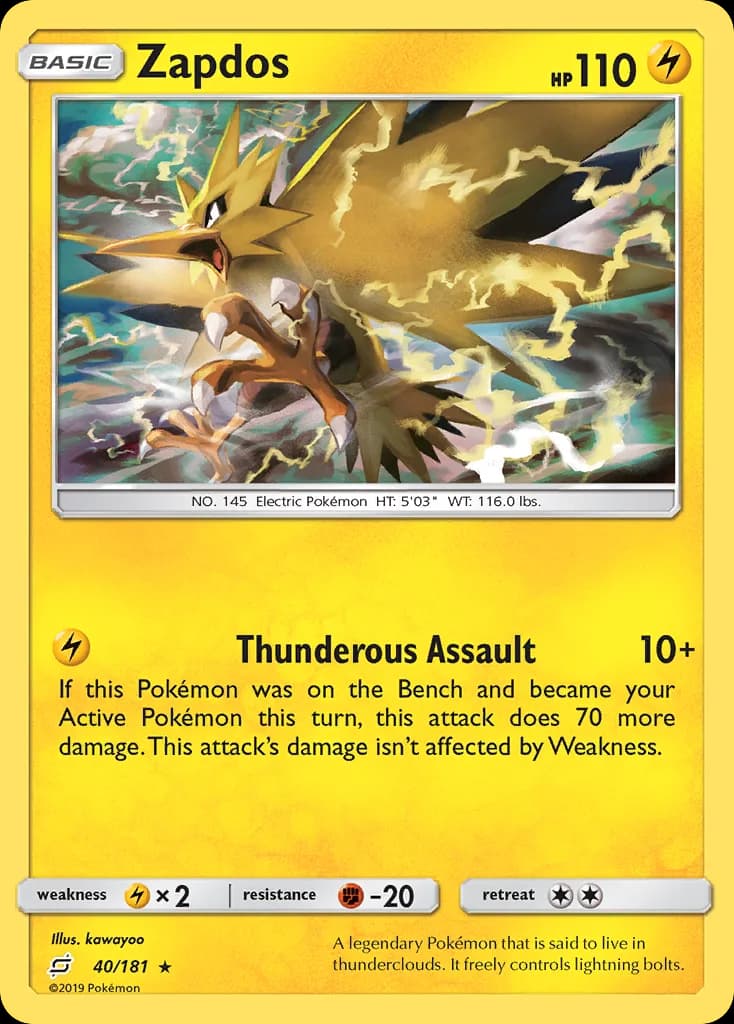 Team Up Zapdos card front, 40/181