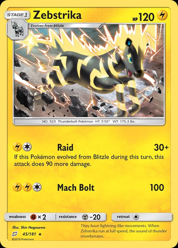 Zebstrika, Team Up 45/181, English non-holo base-card reference; reverse-holo finish is not shown