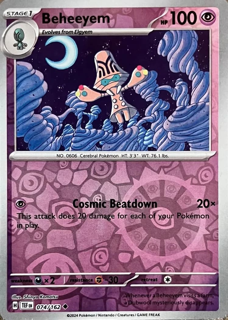 Beheeyem reverse holo card front, Temporal Forces 74/162