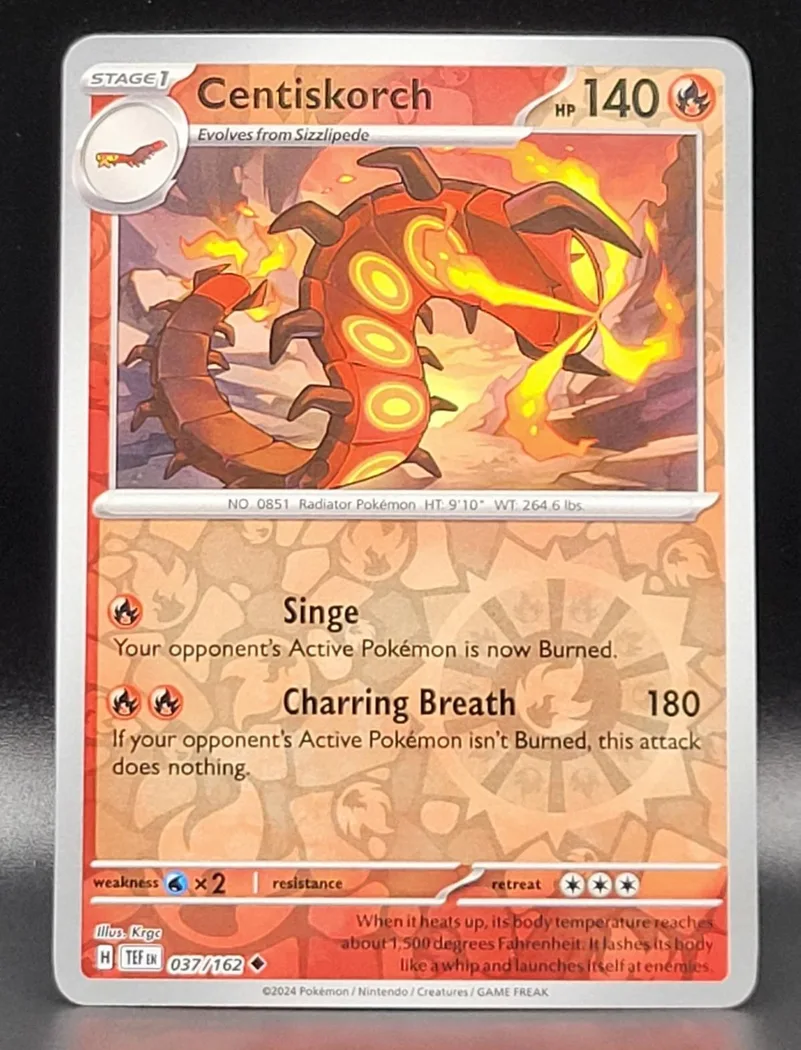 Centiskorch reverse holo card front, Temporal Forces 37/162