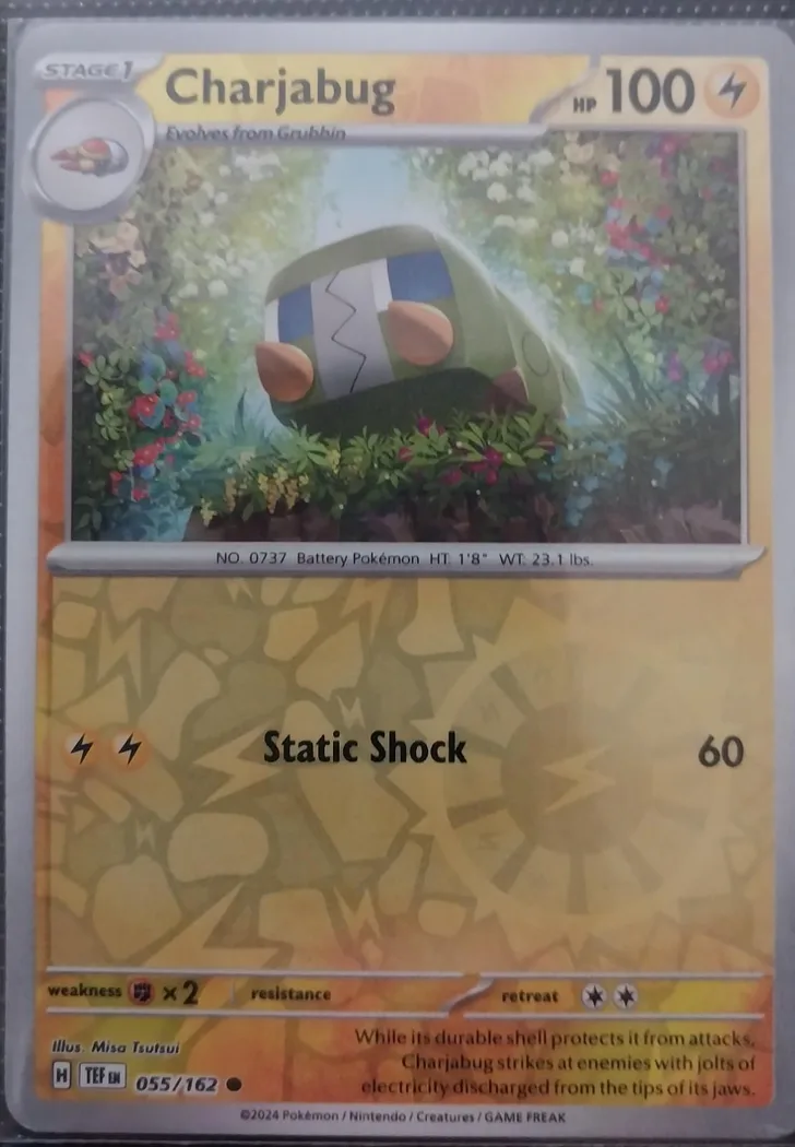 Charjabug reverse holo card front, Temporal Forces 55/162