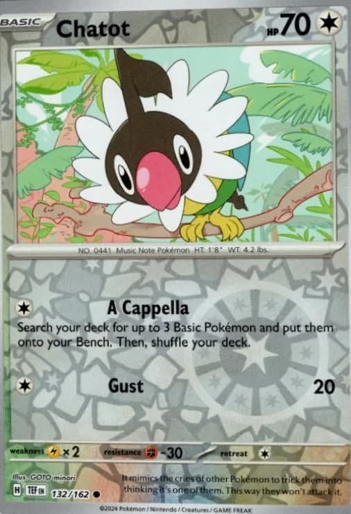 Chatot reverse holo card front, Temporal Forces 132/162