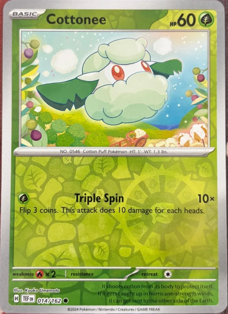 Cottonee reverse holo card front, Temporal Forces 14/162
