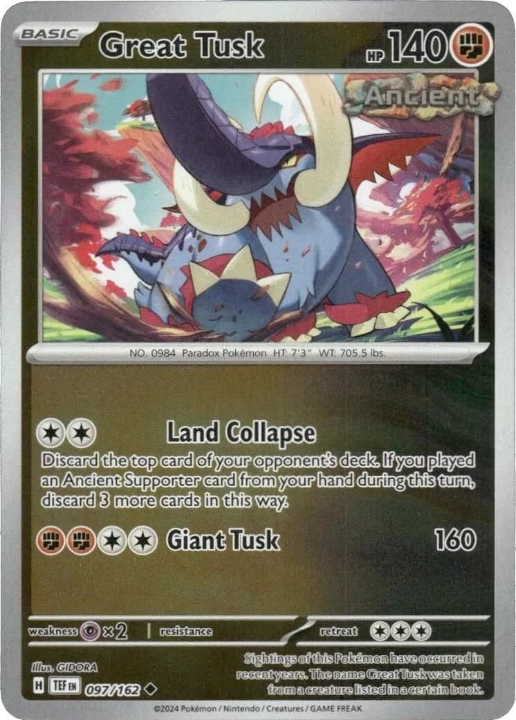Great Tusk reverse holo card front, Temporal Forces 97/162