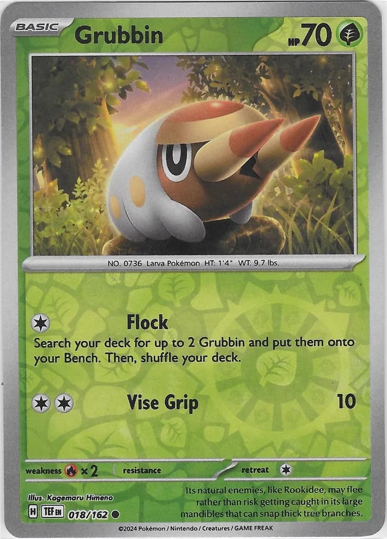 Grubbin reverse holo card front, Temporal Forces 18/162