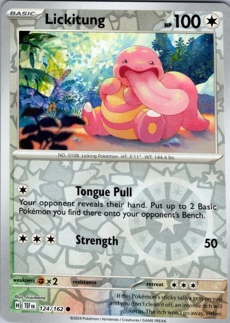 Lickitung reverse holo card front, Temporal Forces 124/162