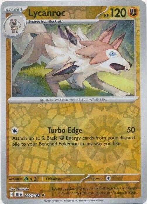 Lycanroc reverse holo card front, Temporal Forces 90/162