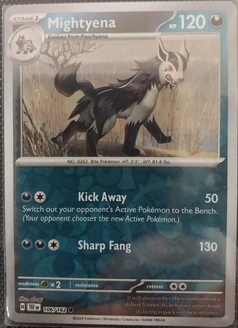 Mightyena reverse holo card front, Temporal Forces 106/162