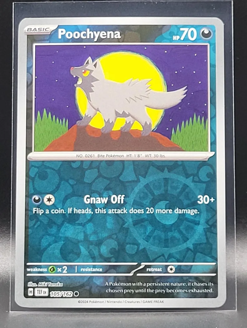 Poochyena reverse holo card front, Temporal Forces 105/162