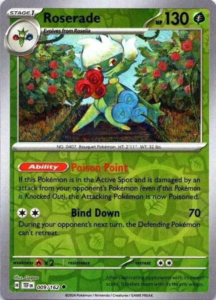Roserade reverse holo card front, Temporal Forces 9/162