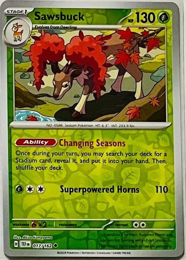 Sawsbuck reverse holo card front, Temporal Forces 17/162