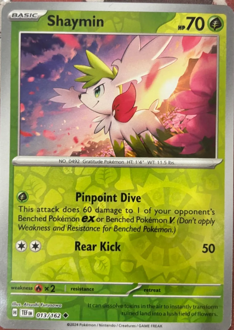 Shaymin reverse holo card front, Temporal Forces 13/162