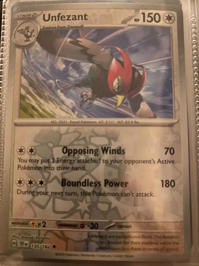 Unfezant reverse holo card front, Temporal Forces 135/162