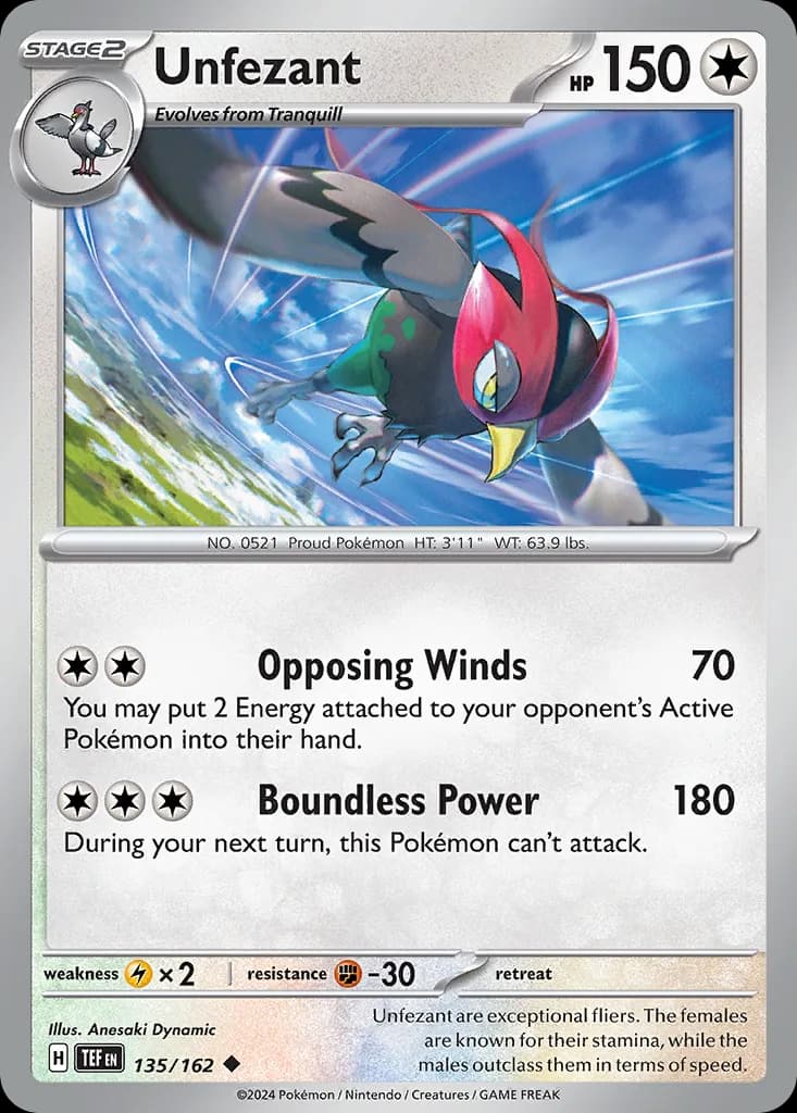 Temporal Forces Unfezant card front, 135/162