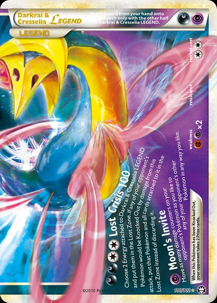 Triumphant Darkrai & Cresselia LEGEND card front, 100/102