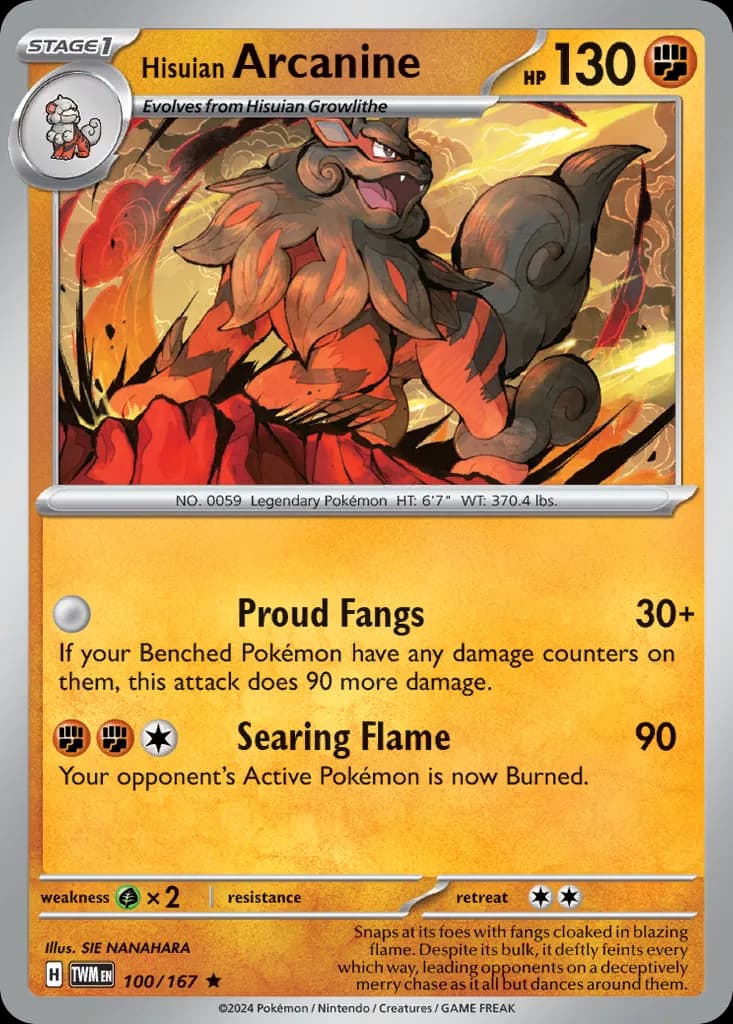 Hisuian Arcanine card front, Twilight Masquerade 100/167